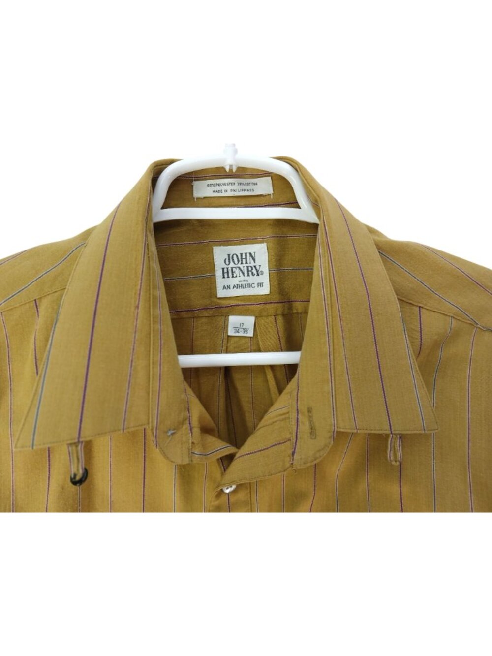 Vintage John Henry Mustard Yellow Striped Button Up Shirt Size 17 34-35 Athletic - Picture 10 of 15